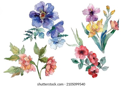 Watercolor flower bunch on white background. Vector illustration