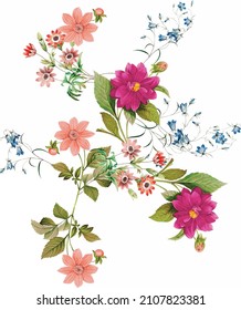 Watercolor flower bunch on white background. Vector illustration