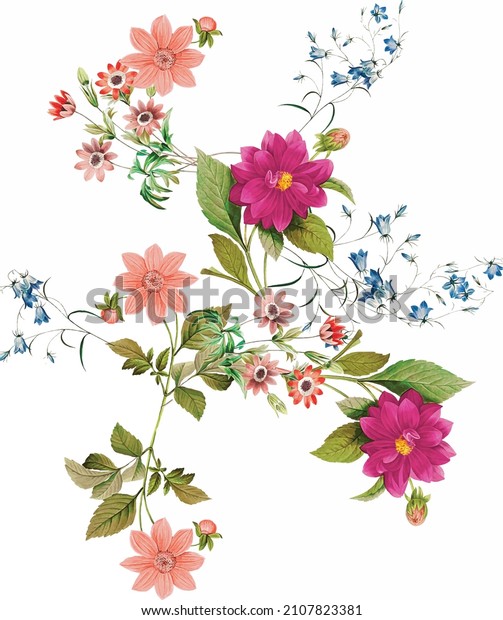Watercolor Flower Bunch On White Background Stock Vector (Royalty Free ...