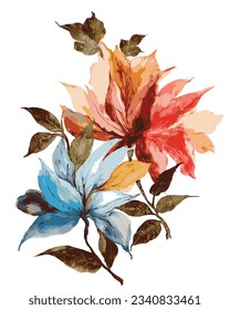 watercolor flower bunch vetor isolated.