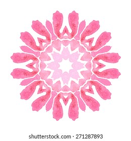 Watercolor Flower Cherry Blossom Mandala. Lace circular ornament on white background. Oriental Geometric circle element. Vector illustration.