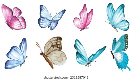 Watercolor flower circle background butterfly design vector eps 