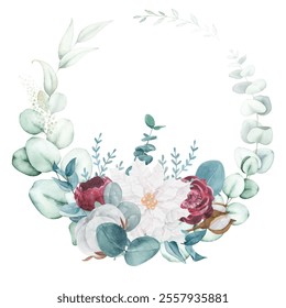 Watercolor flower circle frame for wedding, birthday, card, background, invitation, wallpaper, sticker, decoration etc.