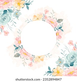 Watercolor flower circle for wedding, birthday, card, background, invitation, wallpaper, sticker, decoration etc.