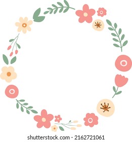 watercolor flower clipart, watercolor floral clip art, pink beige flower wreath round circle frame, flower arrangement illustration