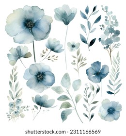 Watercolor Flower Collection: Blue Floral Illustrations for Simple and Elegant Bridal Designs, Wallpaper, Greetings, Wallpapers, Fashion