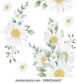 Watercolor flower daisy seamless pattern