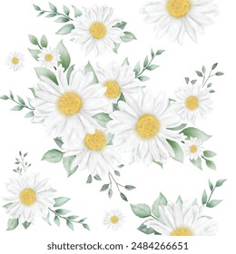 Watercolor flower daisy seamless pattern