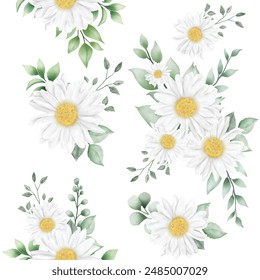 Watercolor flower daisy seamless pattern
