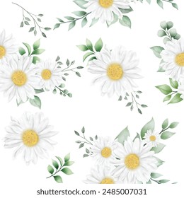 Watercolor flower daisy seamless pattern
