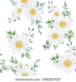 Watercolor flower daisy seamless pattern
