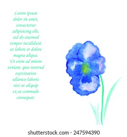 Watercolor flower, decorative card with space for text. Vector illustration.