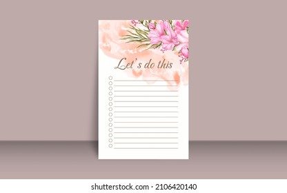 Watercolor Flower To Do List Template