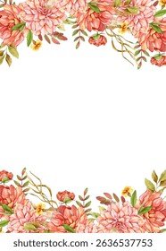 Watercolor flower frame background. Illustration isolated on white background.