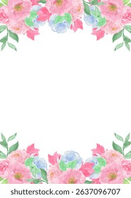 Watercolor flower frame background. Illustration isolated on white background.