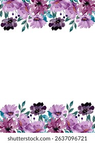 Watercolor flower frame background. Illustration isolated on white background.
