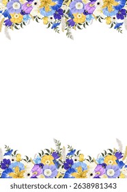 Watercolor flower frame background. Illustration isolated on white background.