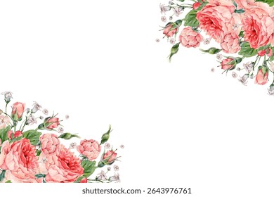 Watercolor flower frame background. Illustration isolated on white background.
