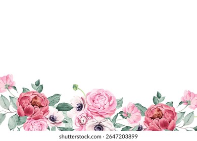 Watercolor flower frame background. Illustration isolated on white background.