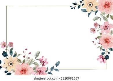 Watercolor flower frame for background, wedding, birthday, wallpaper, banner, sticker, decoration etc.