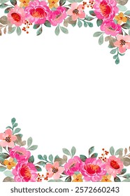 Watercolor flower frame background for wedding, birthday, card, background, invitation, wallpaper, sticker, decoration etc.