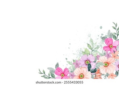 watercolor flower frame border, vector illustration for design template