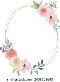 watercolor flower frame for decoration of wedding invitations, greetings, designs, birthdays