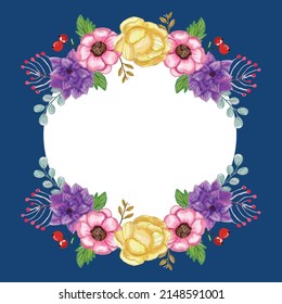 Watercolor flower frame design background. print templates invitation