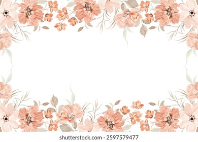 Watercolor flower frame, floral border isolated on a white background.
