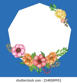 watercolor flower frame isolated on background. with place for text, watercolor