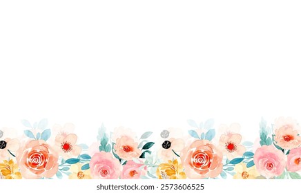 Watercolor flower frame isolated on a white background.