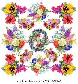 Watercolor flower frame on white background vector