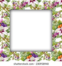 Watercolor flower frame on white background vector illustration