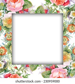 Watercolor flower frame on white background vector illustration
