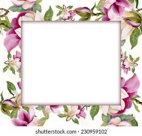 Watercolor flower frame on white background vector illustration