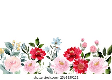 Watercolor flower frame on white background. Isolated. Greeting, illustration.