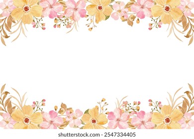 Watercolor flower frame vector for design