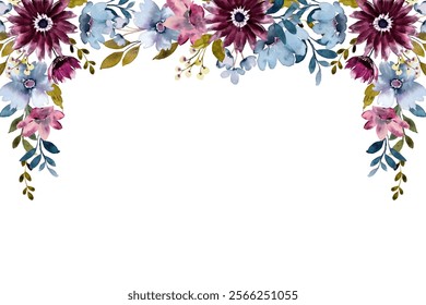 Watercolor flower frame for wedding, birthday, card, background, invitation, wallpaper, sticker, decoration etc.