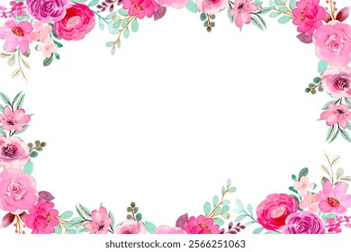 Watercolor flower frame for wedding, birthday, card, background, invitation, wallpaper, sticker, decoration etc.