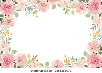 Watercolor flower frame for wedding, birthday, card, background, invitation, wallpaper, sticker, decoration etc.