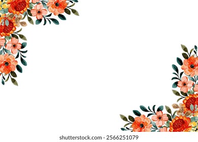 Watercolor flower frame for wedding, birthday, card, background, invitation, wallpaper, sticker, decoration etc.