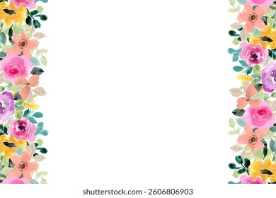 Watercolor flower frame for wedding, birthday, card, background, invitation, wallpaper, sticker, decoration etc.