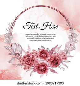 watercolor flower frame wreath with rose red