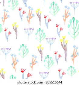 Watercolor flower and leaf seamless pattern. Vector illustration. Boho style.