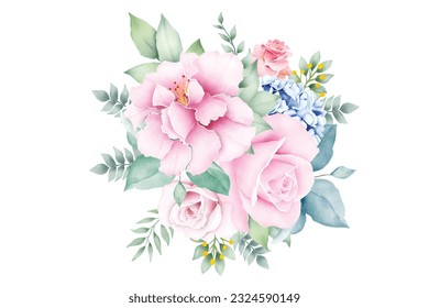  watercolor flower and leaves bouquet collection