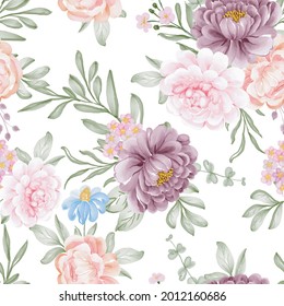 watercolor flower and leaves seamless pattern