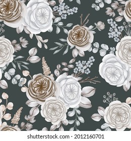 watercolor flower and leaves seamless pattern