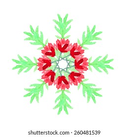 Watercolor flower mandala. Lace circular ornament on white background.  Oriental Geometric circle element. Vector illustration. 