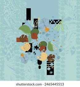 Watercolor flower motif background. Hand painted earthy whimsical seamless pattern. Modern floral linen textile for spring summer home decor. Decorative scandi style colorful nature all over print.
