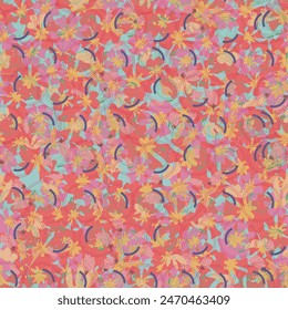 Watercolor flower motif background. Hand painted earthy whimsical seamless pattern. Modern floral linen textile, scarf, style, fashion, textile, cover style colorful nature all over print. Trendy